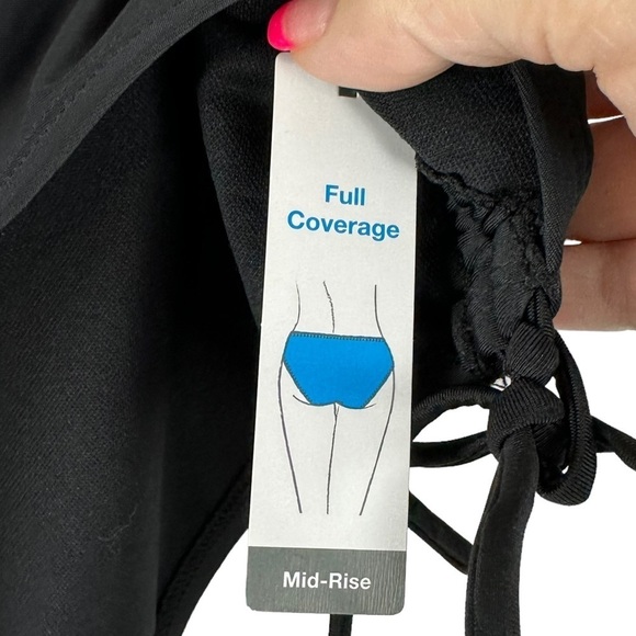 Black Full Coverage Mid Rise Ruched Side Tie Swim Bottoms Size 3X (24W/26W) - Picture 9 of 10